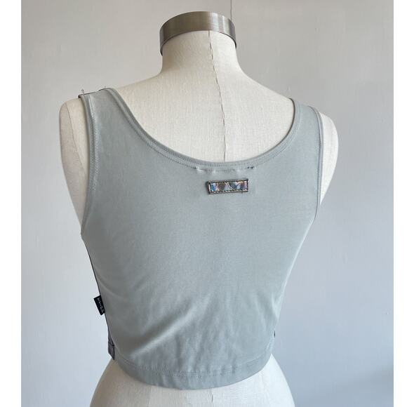 Vtg 80's Tripp NYC Holographic Zip Up Cropped Tank L RARE Rave Club Techno Top - Picture 2 of 8